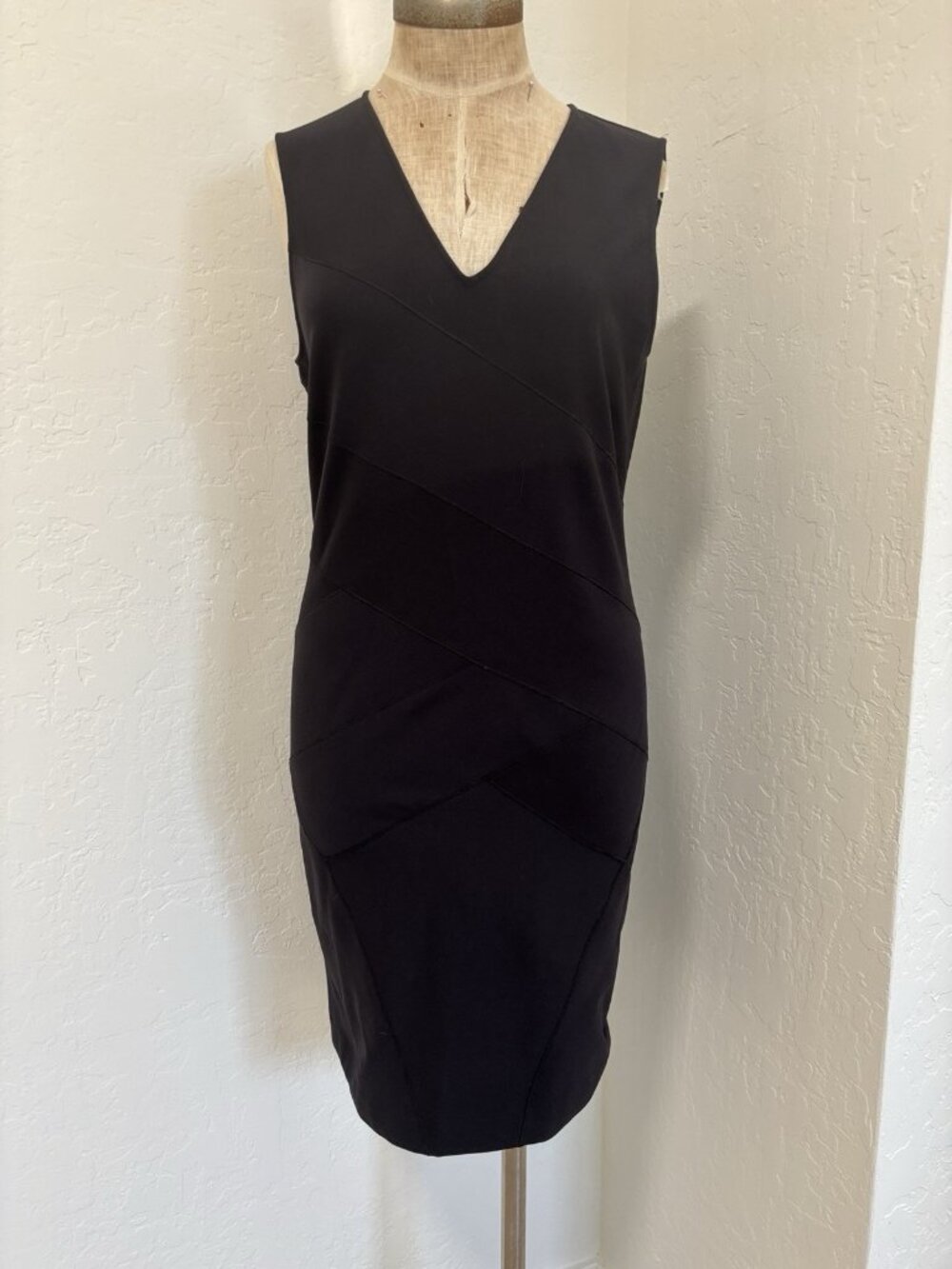 Theory Women's Black Sleeveless High Round Neck Shift Dress Stretch